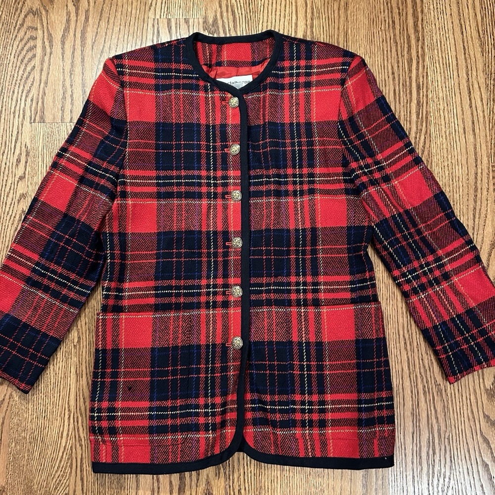 Liz Claiborne Women's Jacket Size 8 Can Be M Red/Multicolor Christmas  47% Wool